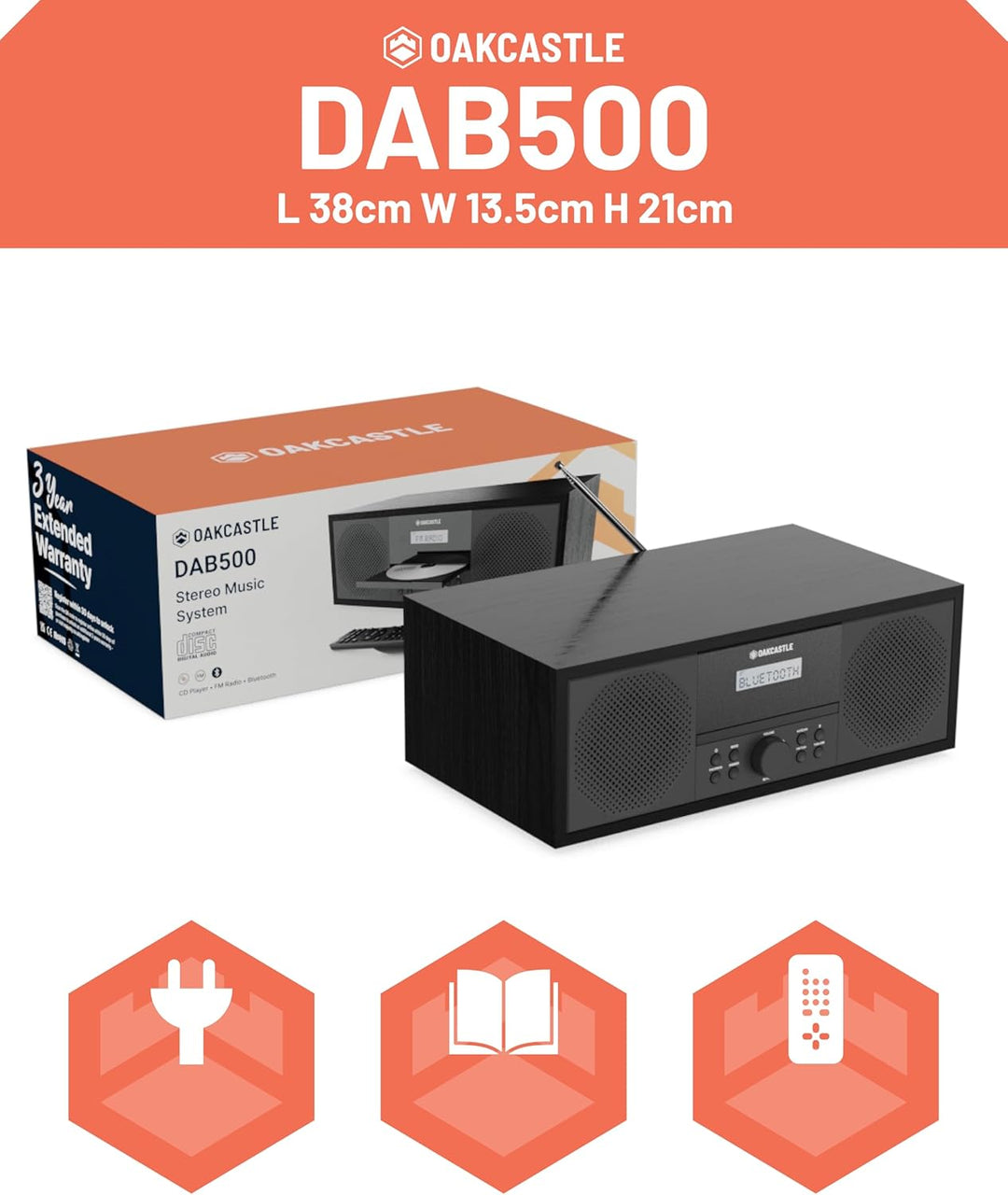 Dab+ Bluetooth Radio und CD-Player | 60 W Stereoanlage für zu Hause | integrierte Lautsprecher, LED-
