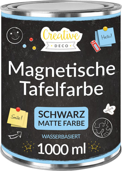 Creative Deco Magnetisch Schwarz Wandfarbe Kreidefarbe Tafelfarbe | 1000ml | 2 m² Effizienz mit 3 Sc
