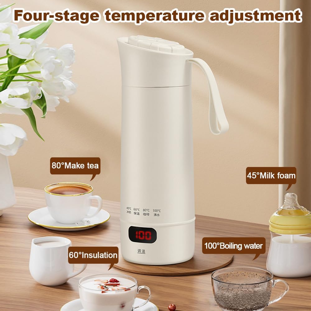Reise Wasserkocher Klein, 400ML Tragbarer Mini Wasserkocher mit 4 einstellbare Temperaturstufen, 300