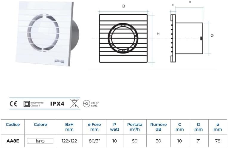La Ventilazione AA8E Spiralsauger zur Wandmontage, für Bohrlöcher Ø 80 mm