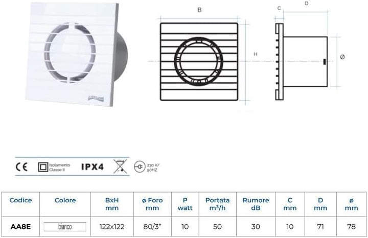 La Ventilazione AA8E Spiralsauger zur Wandmontage, für Bohrlöcher Ø 80 mm