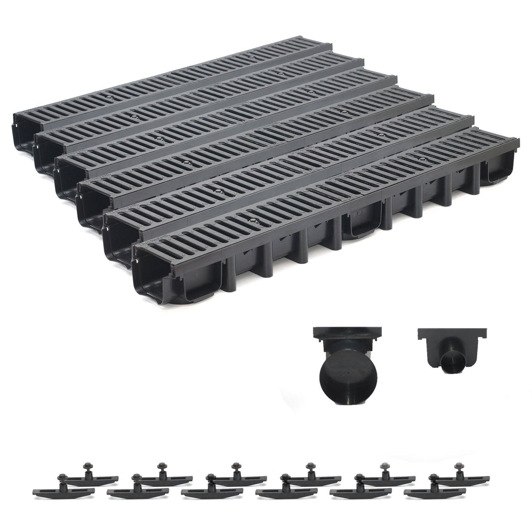 6m Entwässerungsrinne Belastungsklasse C250, 98mm Gussrost komplett SET