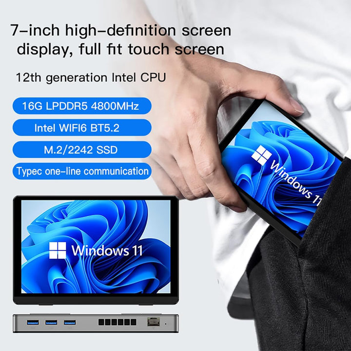 SZBOX Mini PC Computer N200 (Upgrade N100) mit Bildschirm, Tablet Computer Win11 mit LPDDR5 16GB Int