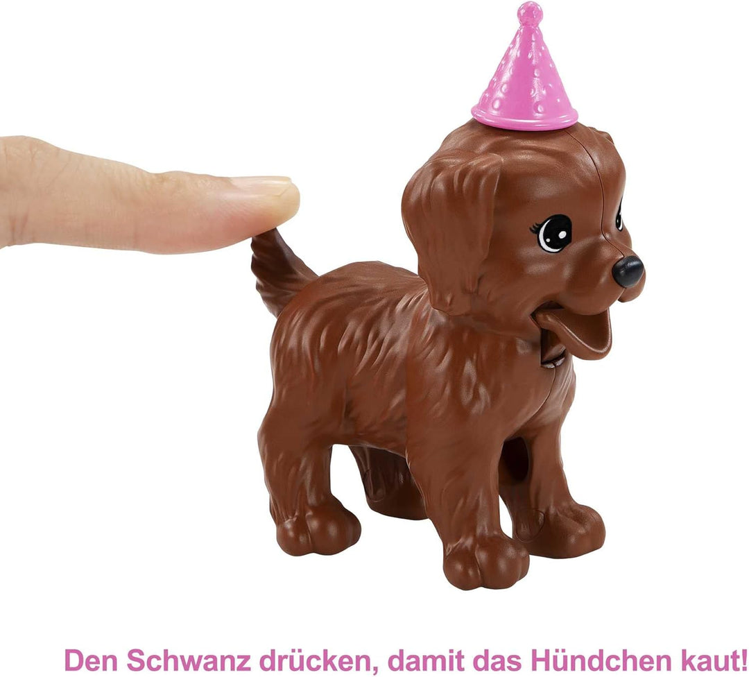 Barbie Welpenparty, Barbiepuppe mit blonden Haaren, Zwei Hundewelpen, Knetmasse für Hundekuchen, Zub