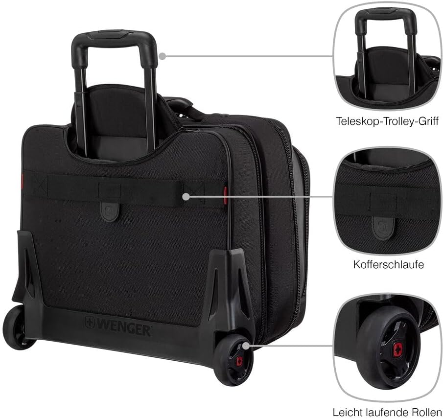WENGER Potomac 2-TLG Laptop Trolley für Notebook bis 17 Zoll, herausnehmbare Laptoptasche 15 Zoll, 2