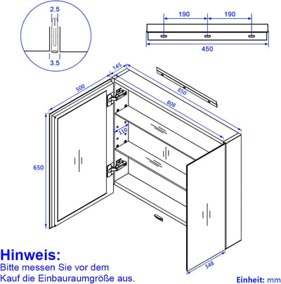 EMKE Spiegelschrank Bad, Badezimmer Spiegelschrank mit Spiegel, 85x65cm Badschrank Wandschrank mit h