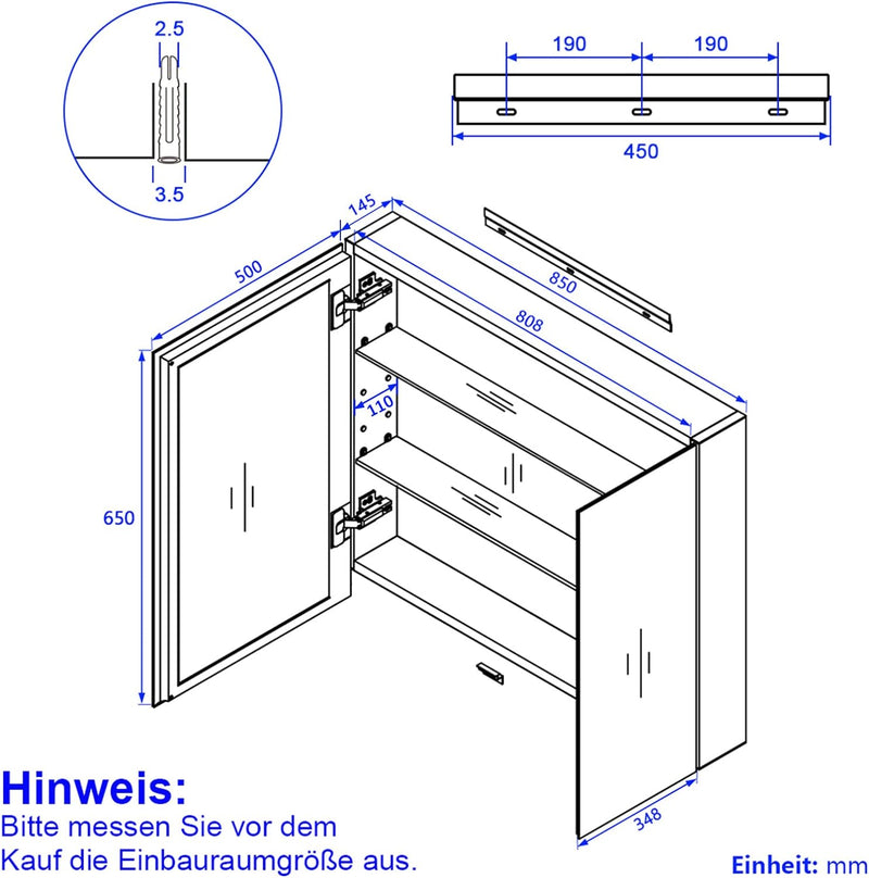 EMKE Spiegelschrank Bad, Badezimmer Spiegelschrank mit Spiegel, 85x65cm Badschrank Wandschrank mit h