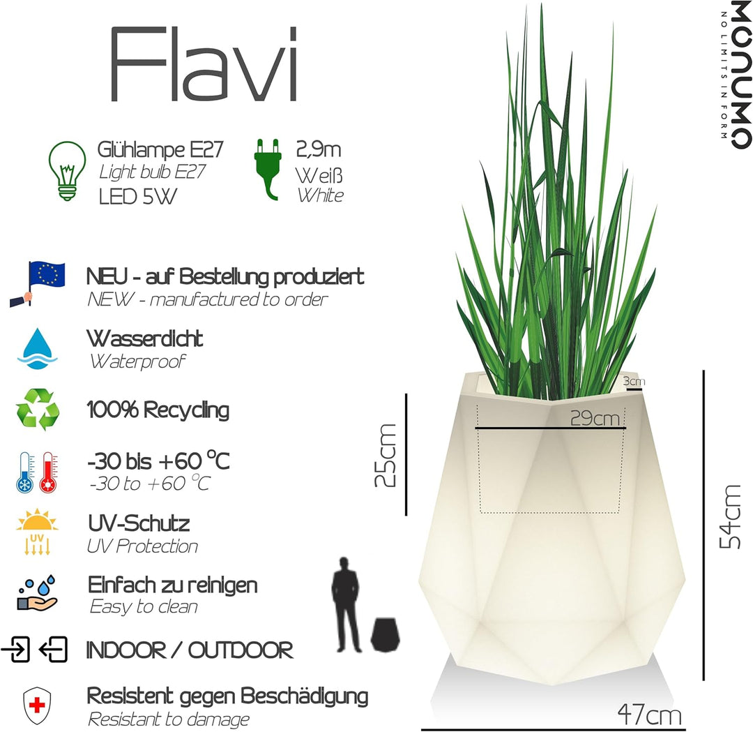 Monumo®️ Leuchtender Blumentopf Gross 54 cm x 47 cm x 47 cm | geeignet für Haus, Büro, Garten, Patio