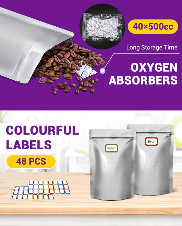 Midukit Mylar bags zur langfristige Lagerung Aufbewahrung von Lebensmitteln, 25 x 35 cm, 8,6 Mil, My