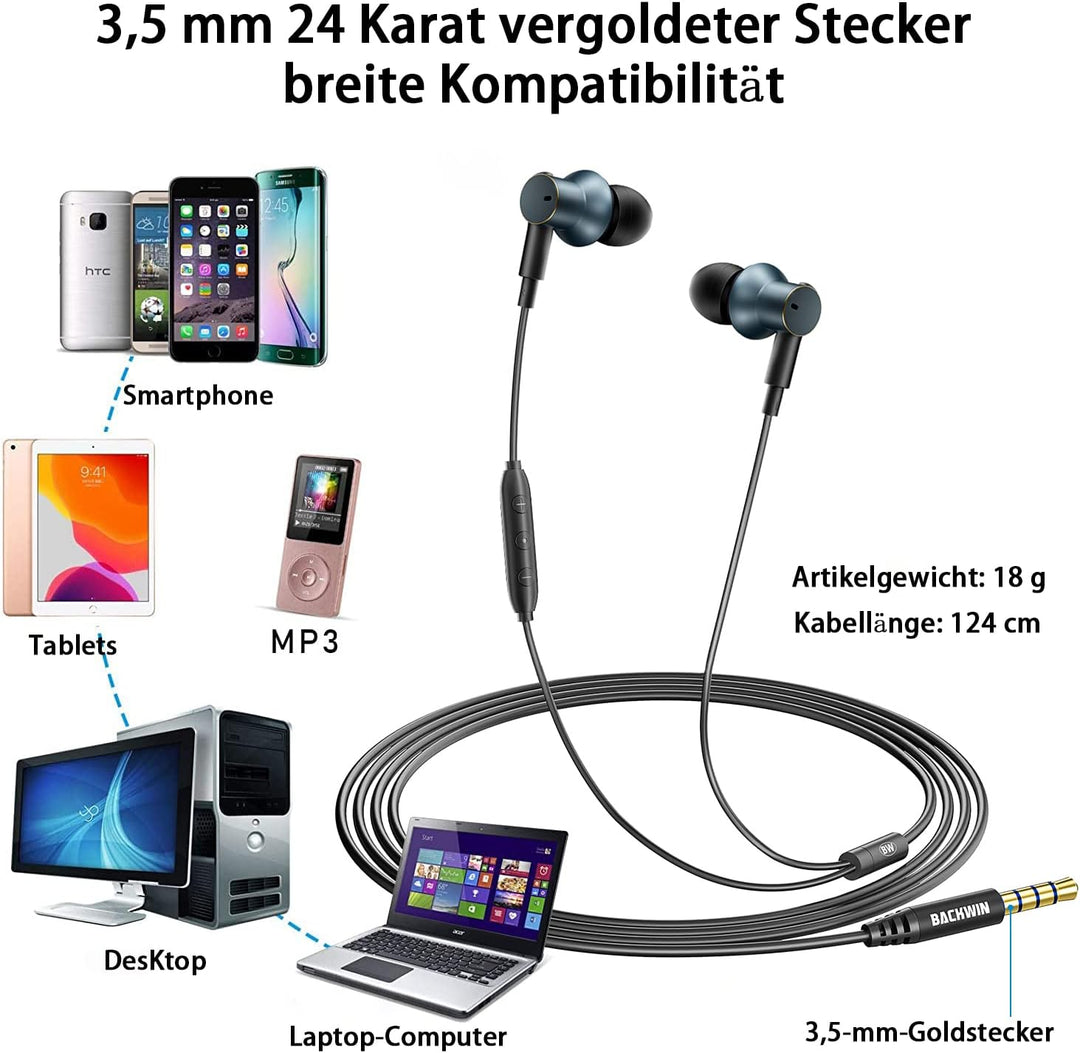 In Ear Kopfhörer kabel mit [Vier Lautsprechern], kabelgebundene High-Fidelity-Stereo-Ohrhörer mit Mi