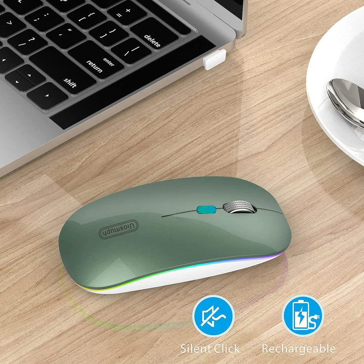 Uiosmuph Bluetooth Maus Kabellose, LED Funkmaus wiederaufladbar Leise Wireless Mouse 2.4GHz Kabellos