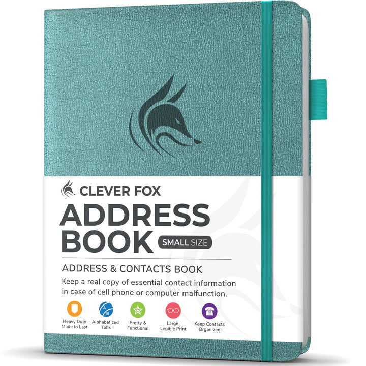 Clever Fox Adressbuch mit alphabetischen Registerkarten – Telefon- und Adressbuch aus PU-Leder, zur