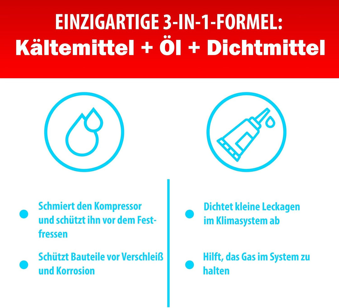 Ersatz für R134a Kältemittel Gas 3 x 235 g mit Schlauch für Klimaanlage – Auto Klimaanlage Nachfülle