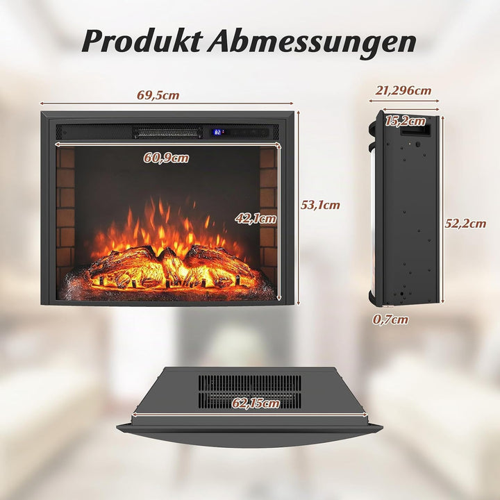 COSTWAY Elektrokamin mit Heizung 1500W, Wandkamin elektrisch mit Fernbedienung, Überhitzungsschutz,