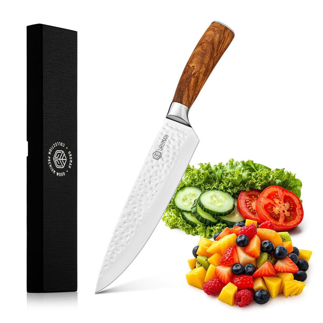 URUMAH Kochmesser 33cm - Griff aus italienischem Olivenholz - Scharfes Küchenmesser - Klinge aus hoc