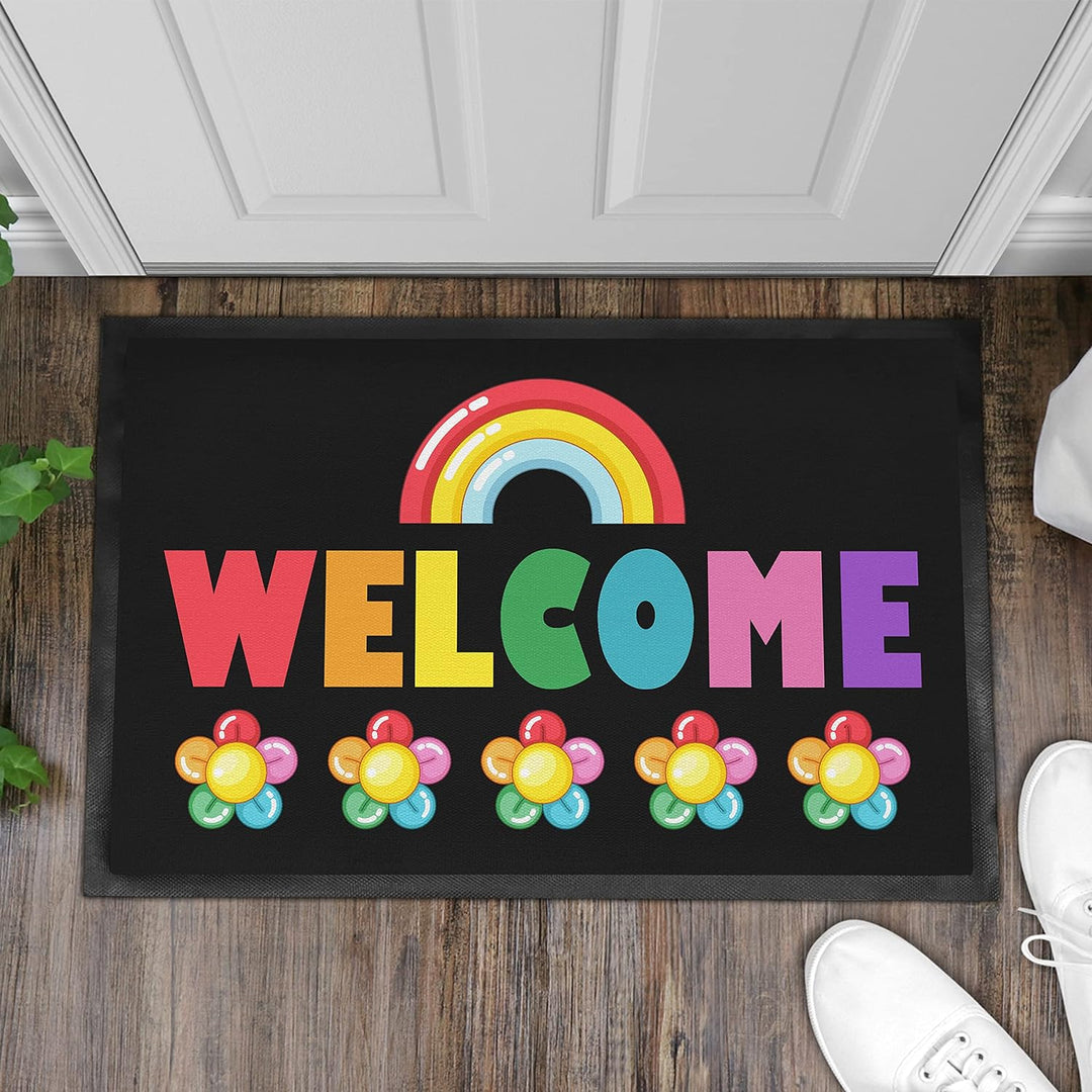 Trendation - Welcome Fussmatte Regenbogen Muster Willkommen Geschenk Aussen Innenbereich 60x40 cm Sc