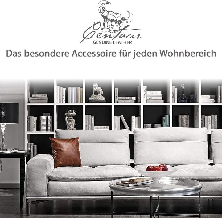 Centaur - Deko Lederkissen 40 x 40 cm für Sofa oder Schlafzimmer nussbraun - Echt Leder Kissen Echtl