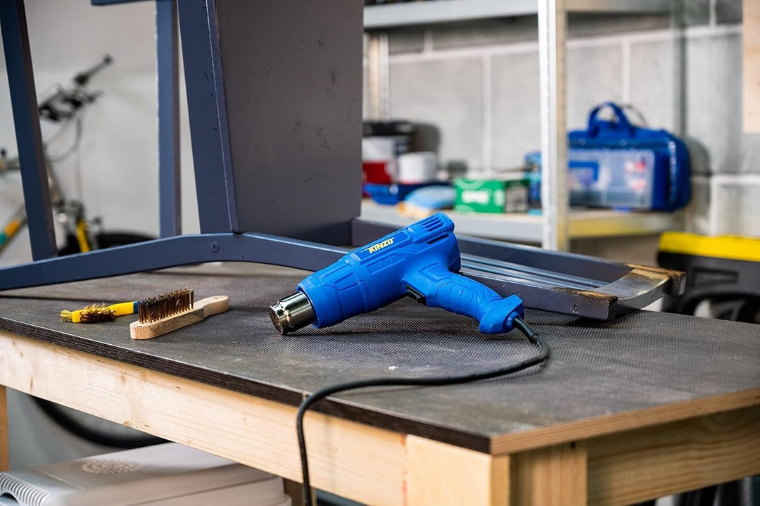 Kinzo Heissluftfön - 230V - Blau - 350 bis 600 Grad - 2 Heizstufen - Farbbrenner