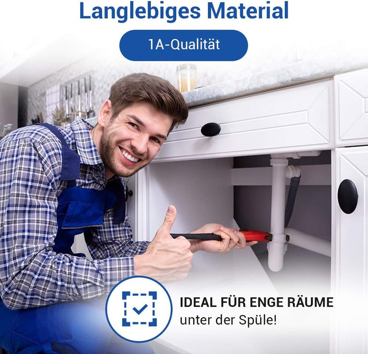 AQUADE Röhrengeruchsverschluss 1 1/2 Zoll Raumsparsiphon mit waagerechtem Abgang 40 mm und 1 Abwasse