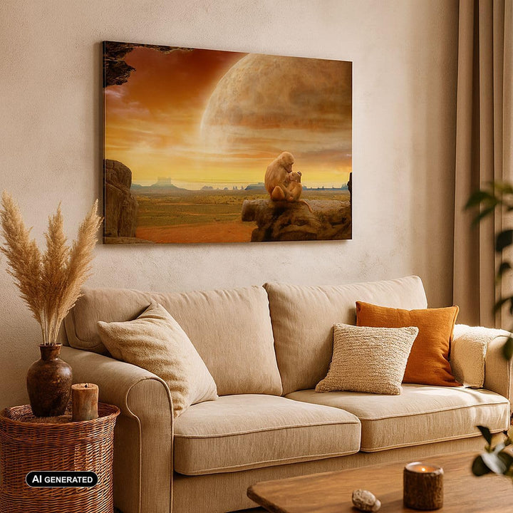 Bilder auf Leinwand 100x70cm Leinwandbild Affen Mutter Natur Berg Gross Wanddeko Bild Schlafzimmer K