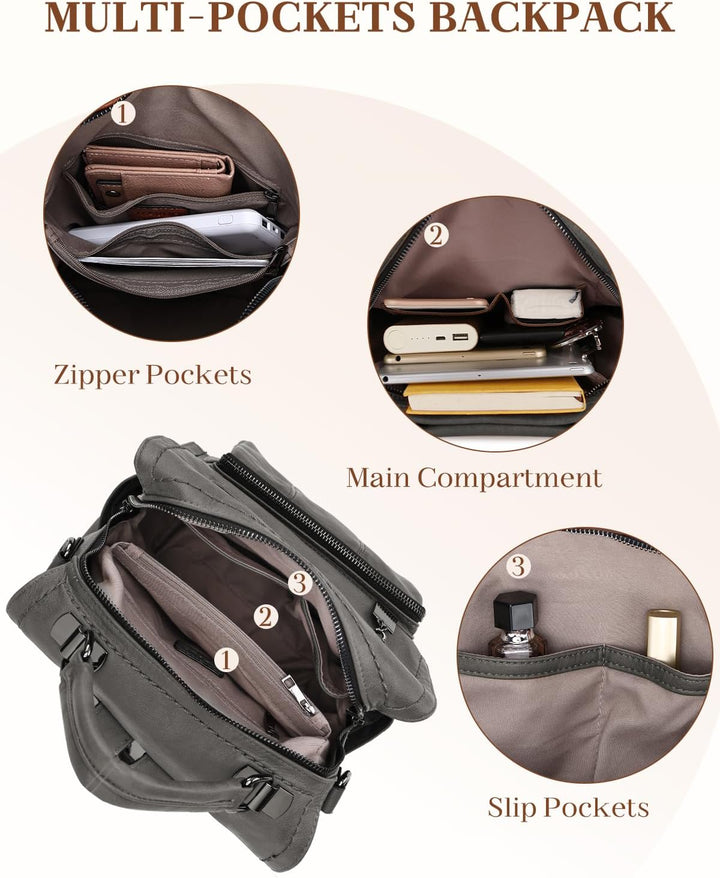 RAVUO Damen Rucksäcke,PU-Leder Rucksack Frauen Mädchen Mode Backpack Rucksack 3 Wege Reisetasche Sch