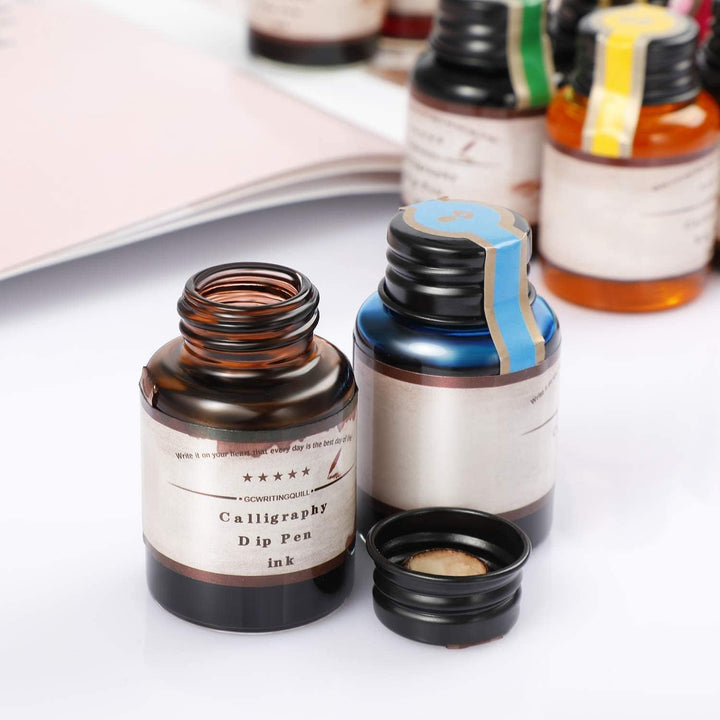GC Kalligraphie Tinte-Set mit 10 Farben x 20 ml Tintenflaschen- Kohlenstofffreie Tinte für Füllfeder