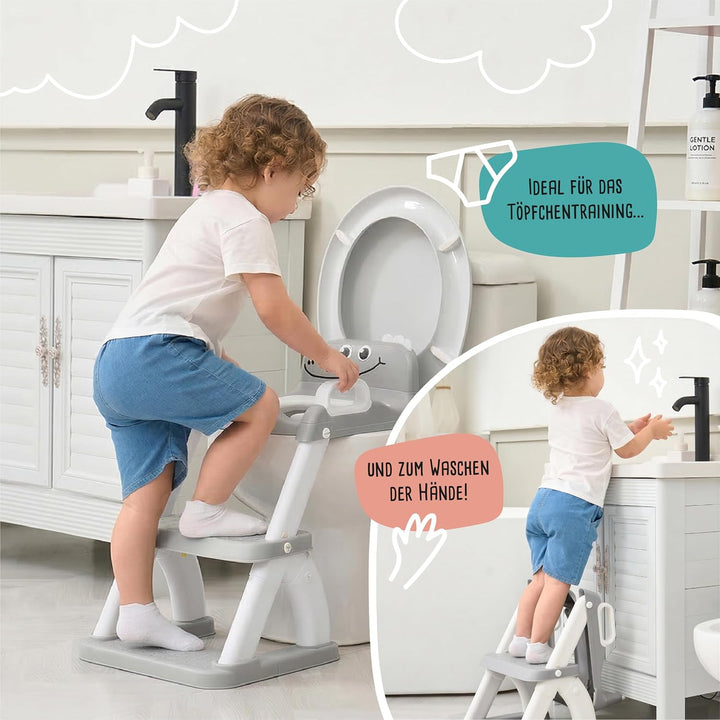 Toilettensitz Kinder mit Treppe – Höhenverstellbarer Kinder Toilettensitz mit Trittstufe & Rückenleh