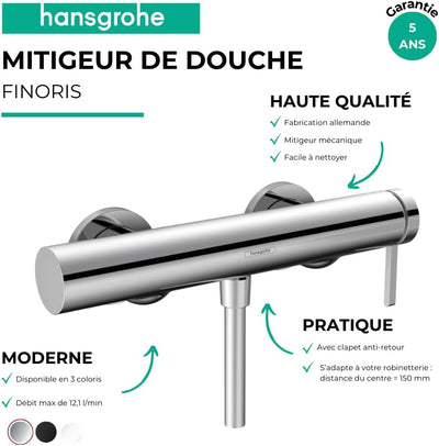 hansgrohe Wannenarmatur Finoris, Aufputz Brausebatterie, Duscharmatur für 1 Funktion, Chrom Chrom Du