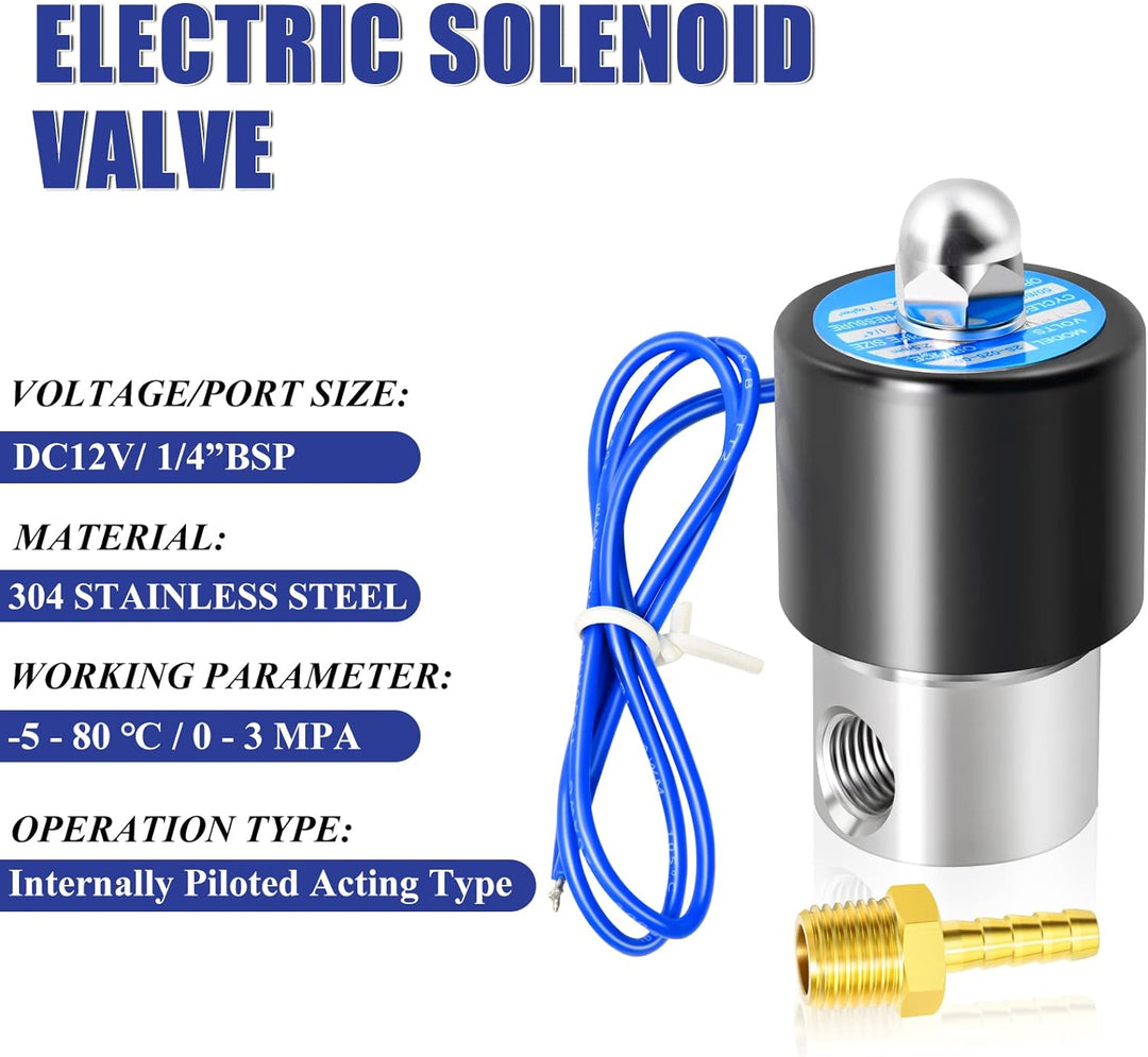 ERGAOBOY 1/4" BSP 12V Edelstahl Elektro Magnetventil mit Widerhakenanschluss, passend für Wasser,Luf