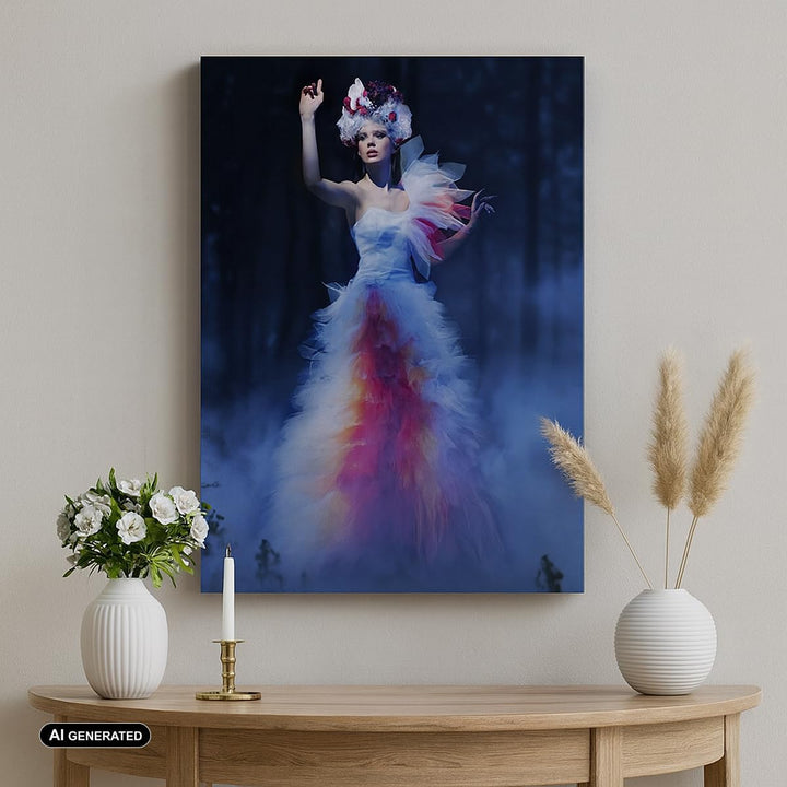 Bilder auf Leinwand Frau Geheimnis Nacht Wald Leinwandbild mit Rahmen 45x80cm Wandbilder Dekoration