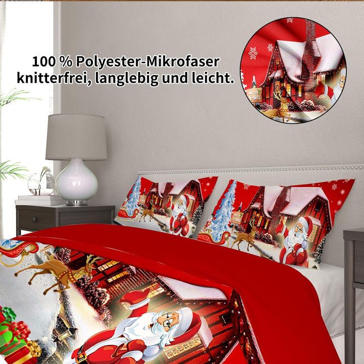 UGZDEA Weihnachts Bettwäsche Set, 3D Christmas Bettwäsche-Set Mit 2 Kissenbezügen, Weihnachtsmann, W