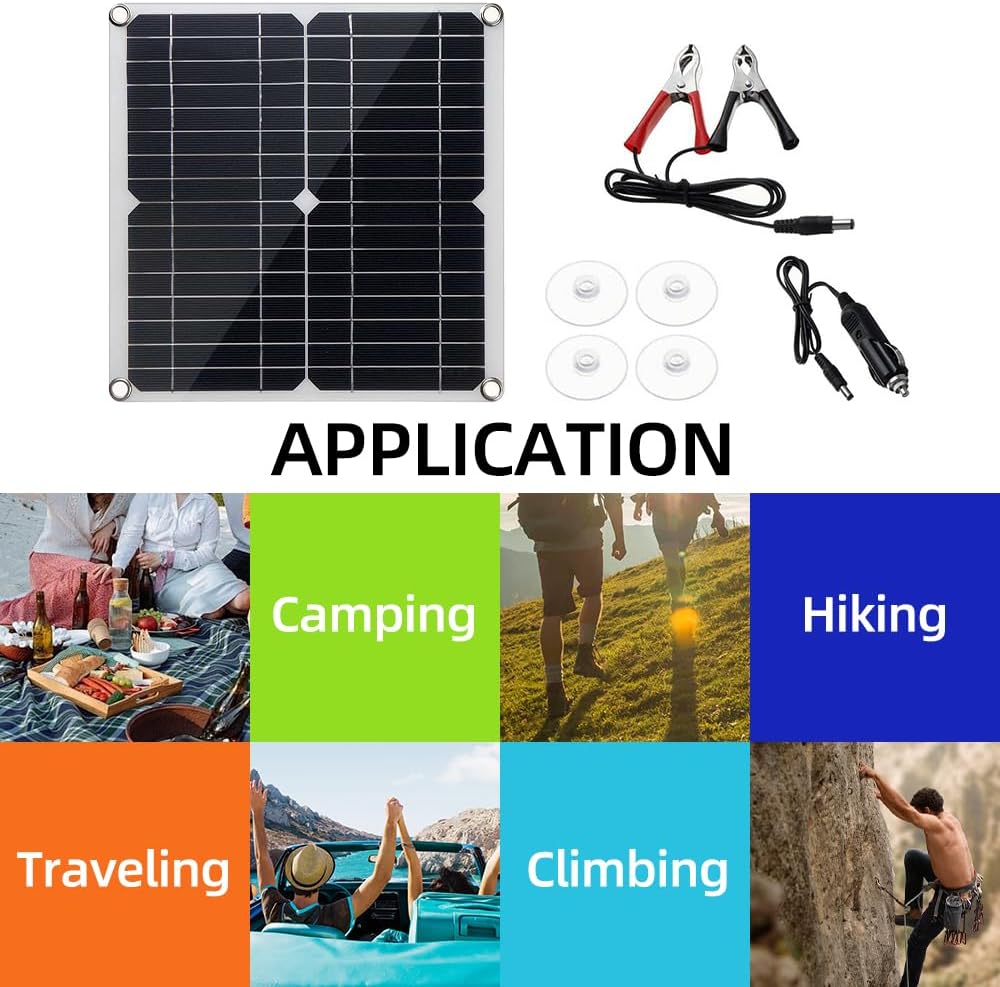 Solarpanel, 20 W, 12 V, monokristallines Solarpanel + Laderegler 10 A PWM + Batterieclips 22 % hohe