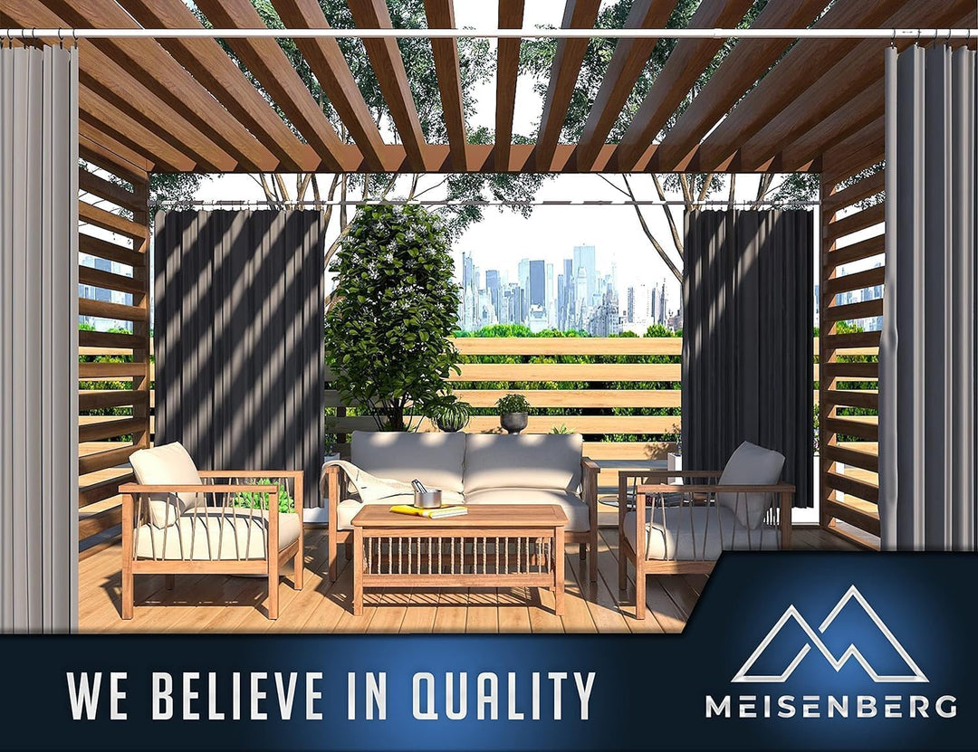 MEISENBERG Rostfreie Gardinenstange ohne Bohren 210-260cm, Ø32mm Weiss belastbare Klemmstange zum Au