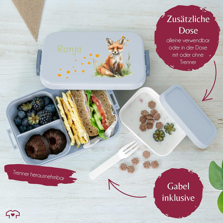 Kinder Bento Box Midi Mepal Bentobox - Fuchs - Personalisierbare Brotdose mit Fuchsmotiv | Lunchbox