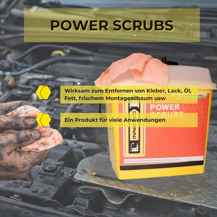 INNOTEC Power Scrubs Box mit 150 Stück – leistungsstarke Reinigungstücher für verschmutzte Hände & O