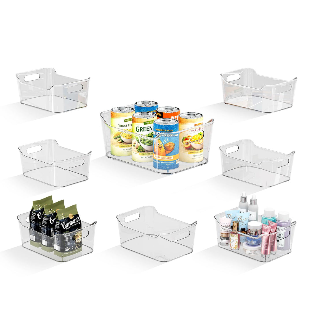 8 Stück aufbewahrungsbox küche küchenschrank organizer mit Griff | Transparent, Kunststoff kühlschra