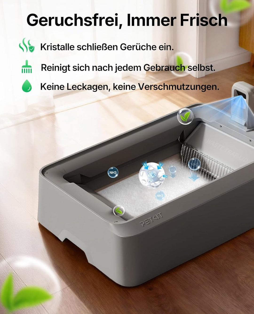 PETKIT Kristallkatzenstreu, Ersatzschale mit Weisse Kristall Katzenstreu,Geruchskontrolle, Staubfrei