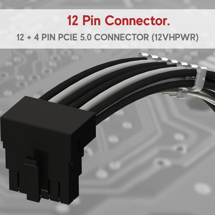 LINKUP - AVA PCIE 5.0 16Pin (12+4) mit Linkswinkel zu 3x8Pin | 16AWG Umhüllt | Kompatibel mit RTX40