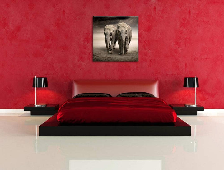 Pixxprint Zwei stolze Elefanten in Steppe als Leinwandbild/Grösse: 70x70 / Wandbild/Kunstdruck/ferti