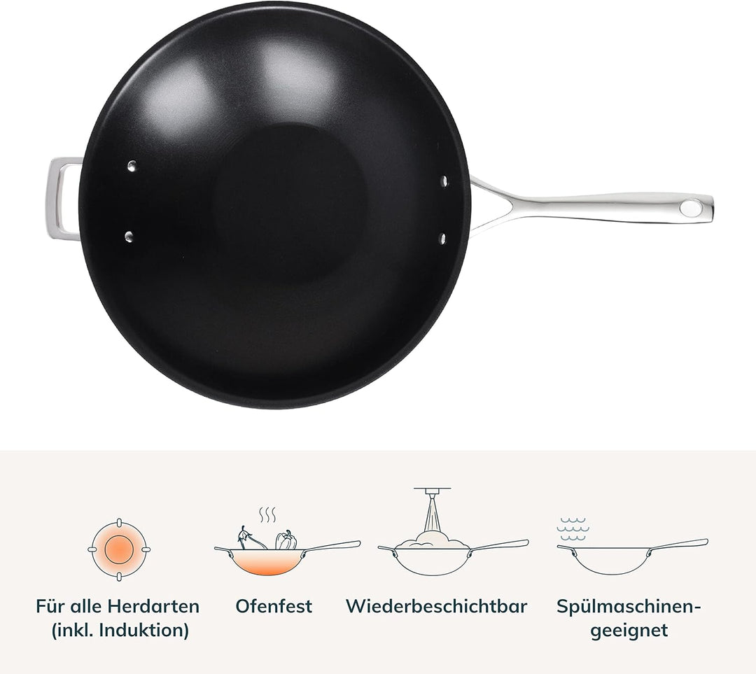 Olav Olavson® Wok Kupferpfanne mit Antihaftbeschichtung aus 5-Schicht-Material, induktions- und spül