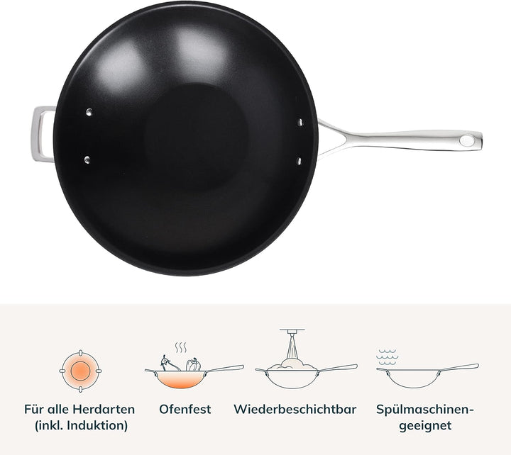 Olav Olavson® Wok Kupferpfanne mit Antihaftbeschichtung aus 5-Schicht-Material, induktions- und spül