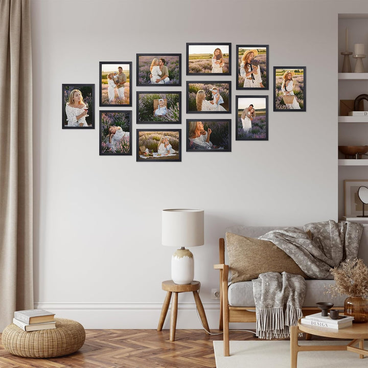 EXYGLO 12er Bilderrahmen A4 Set - Rahmen din A4 für 21x29,7 cm Fotos und Bilder, Schwarze Fotorahmen