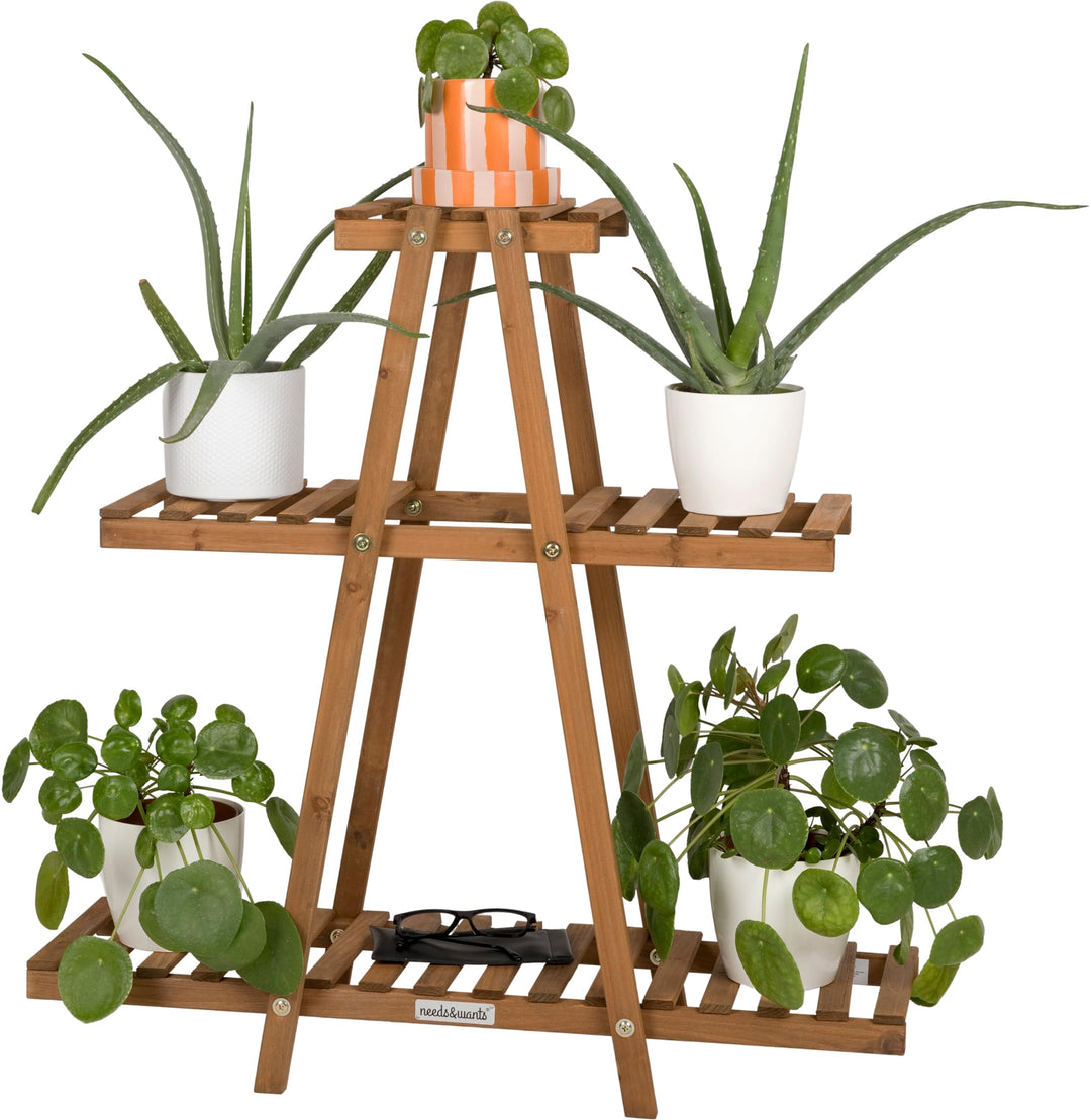 needs&amp;wants® Pflanzenständer Blumenständer aus Holz wetterfest für Indoor Outdoor Balkon Garten drau