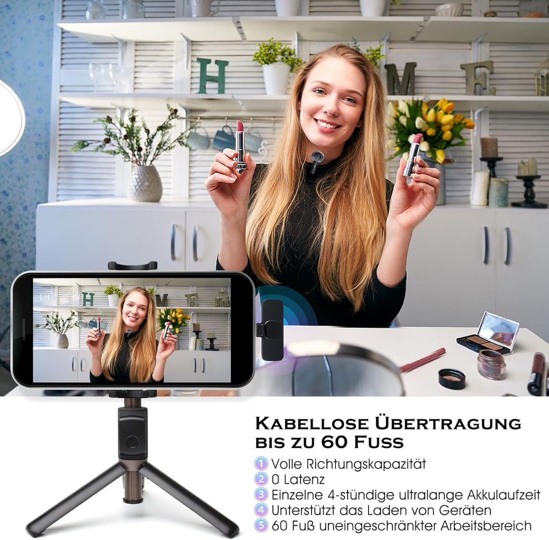 Lavalier Mikrofon Ansteckmikrofon mit Geräuschunterdrückung für Android/USB C Handy/Laptop, Wireless