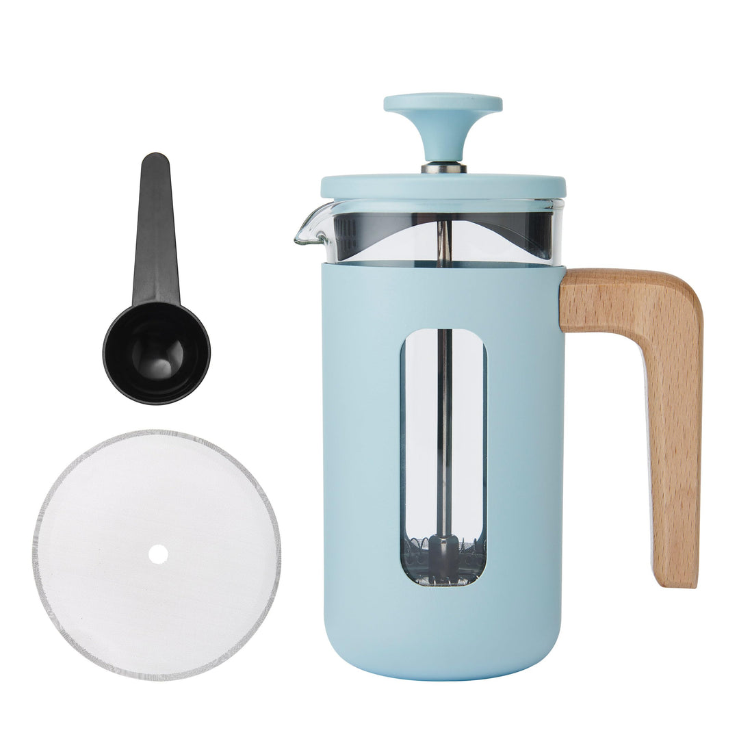 La Cafetière Pisa Kaffeebereiter für 3 Tassen, himmelblau, langlebiger Edelstahl-Rahmen und -Kolben,