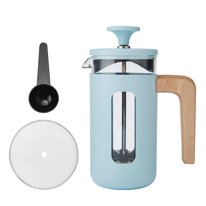 La Cafetière Pisa Kaffeebereiter für 3 Tassen, himmelblau, langlebiger Edelstahl-Rahmen und -Kolben,