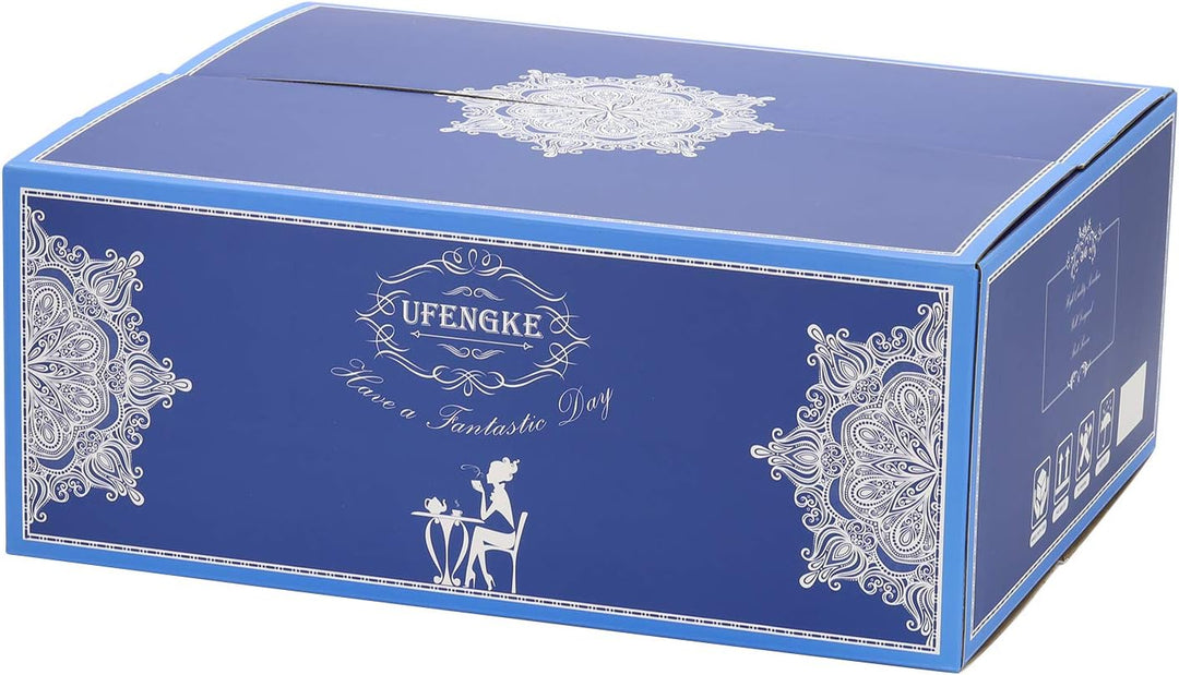ufengke 15 Stück Einfache Englische Keramik Tee-Sets Weiss,Teekanne, Bone China Tassen &amp;Passenden Lö