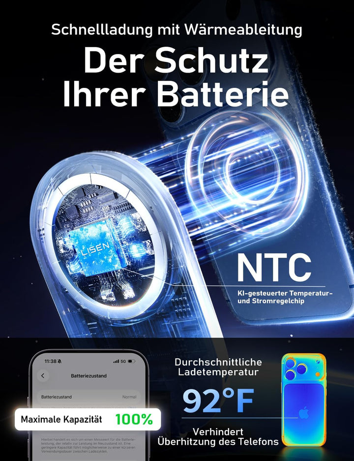 LISEN 25W Qi2.2 MagSafe Ladestation für Apple Watch und iPhone 17 Pro Max, 3-in-1 Magsafe Ladegerät,