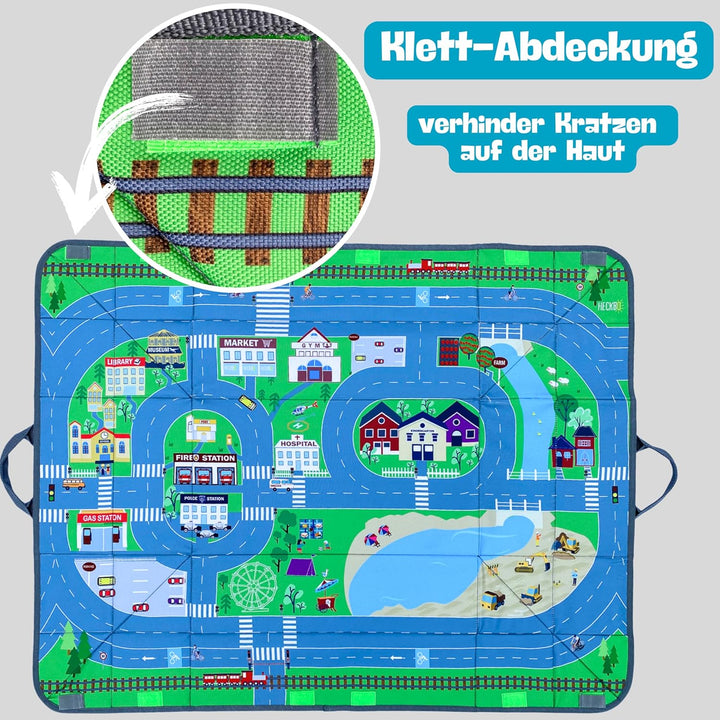 HECKBO - 4-in-1 Auto Organizer und Spielteppich | Kinder Spielzeug-Aufbewahrungsbox | Faltbare Spiel