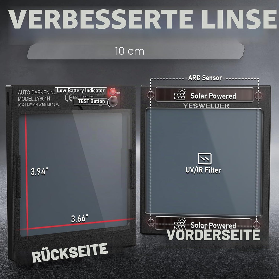 YESWELDER Grosser Bildschirm Schweisshelm 10 x 9 cm Echte Farbe Solarstrom Schweisshelm Automatische